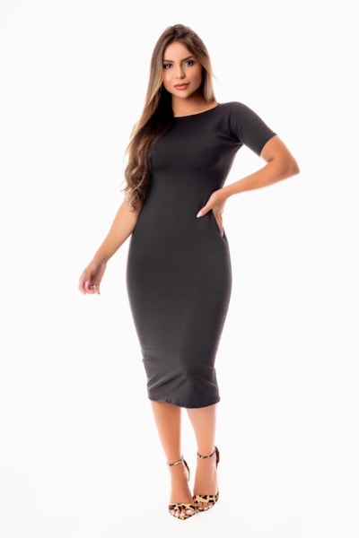 Vestido Tubinho Midi Com Manguinha Evangélico, Social ou Dia a Dia REF: STY25
