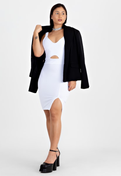 Vestido Tubinho Social Curto com Alcinha Branco | NR35